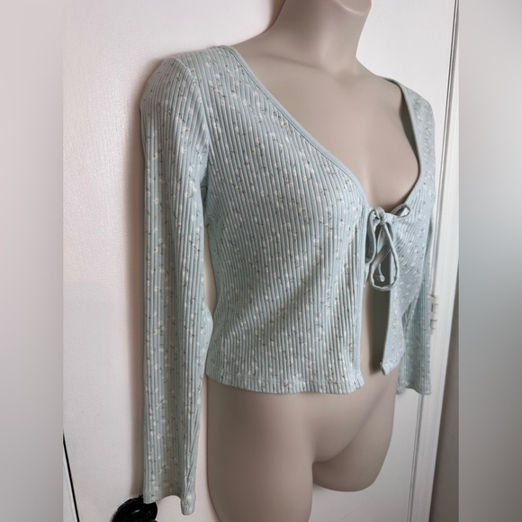 Ditzy Blue Floral Tie Front Y2K Cardigan Top Arizona Jean Co L #1625 - Picture 2 of 6